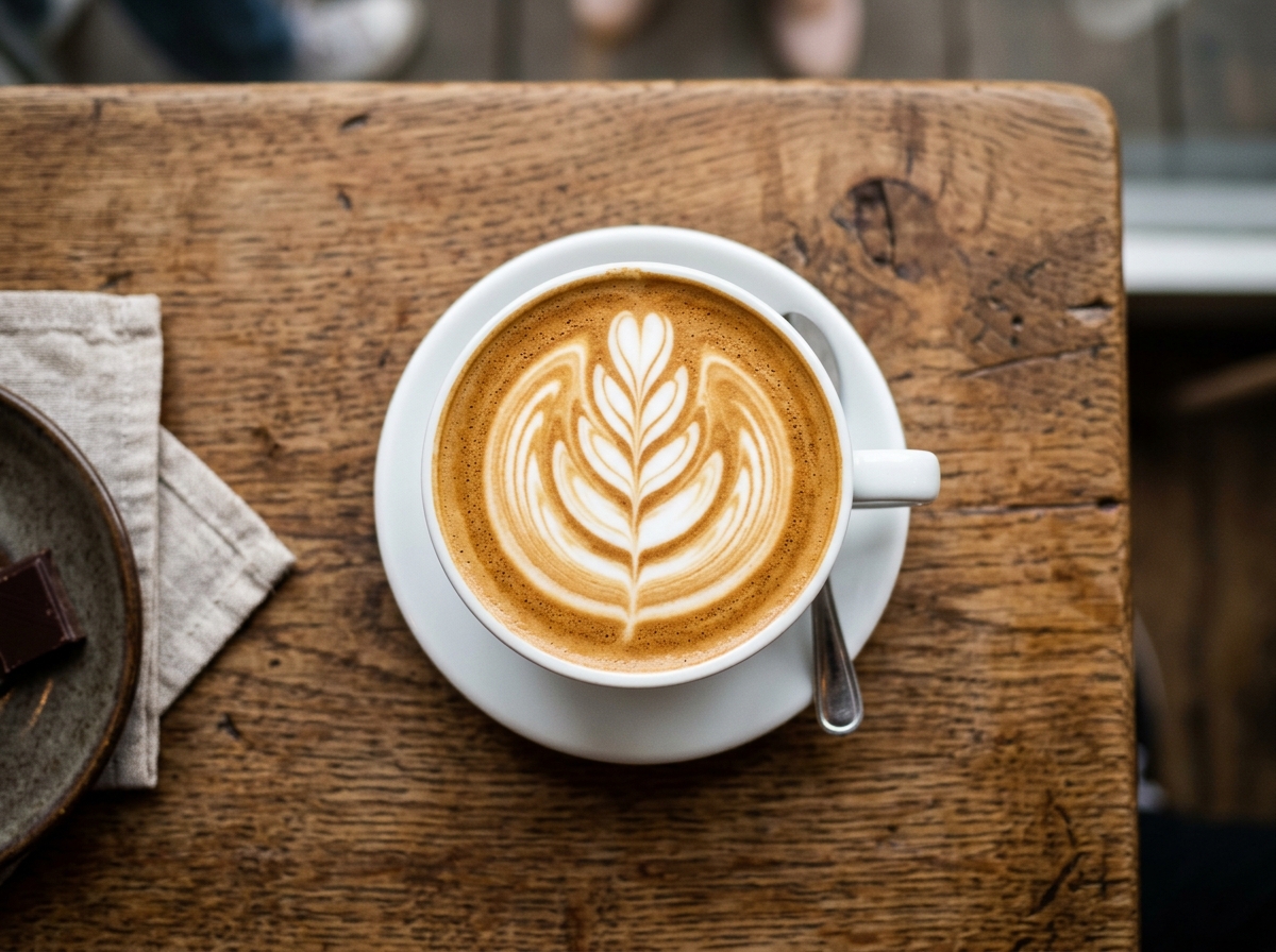 Hand-poured cappuccino with rosetta latte art