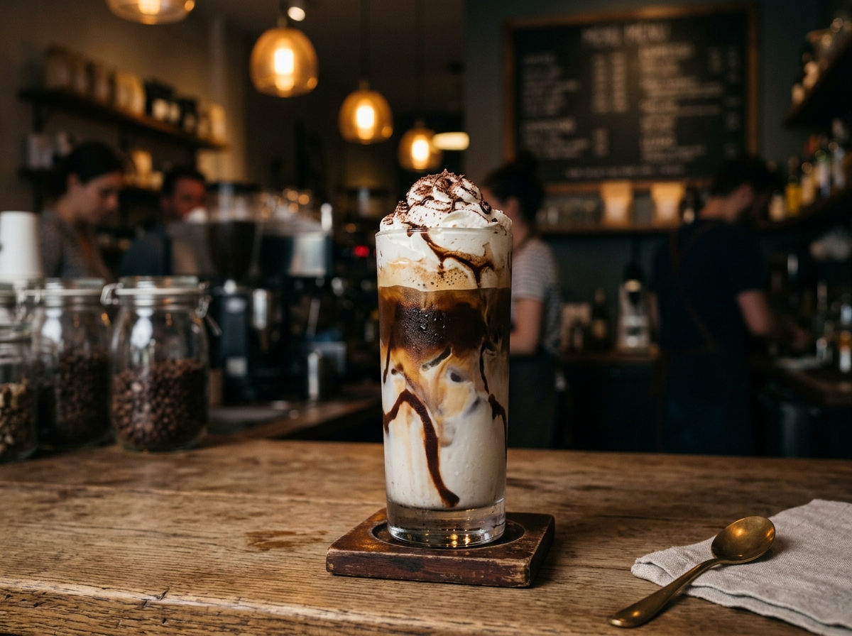 Iced mocha with whipped cream