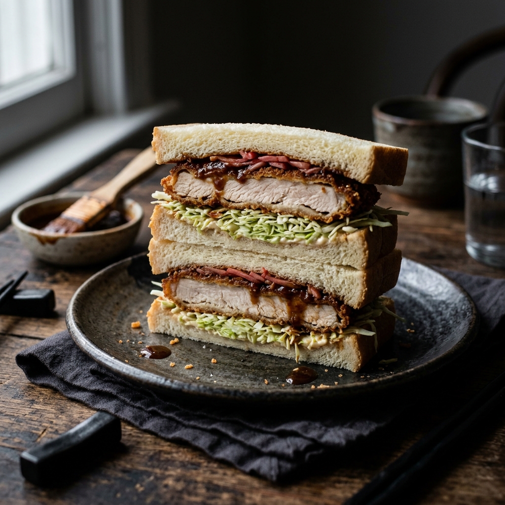 Crispy chicken katsu sandwich on Japanese milk bread