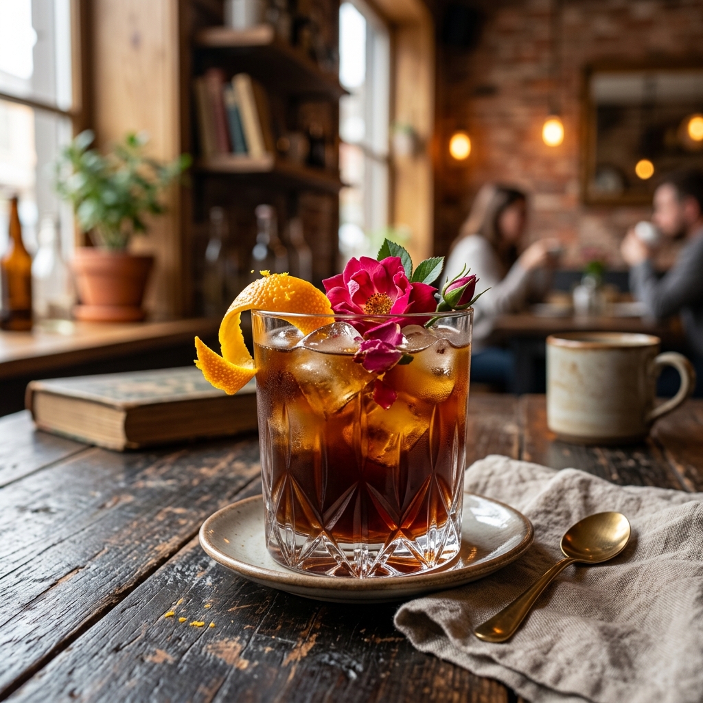 Rose Cardamom Cold Brew with orange twist